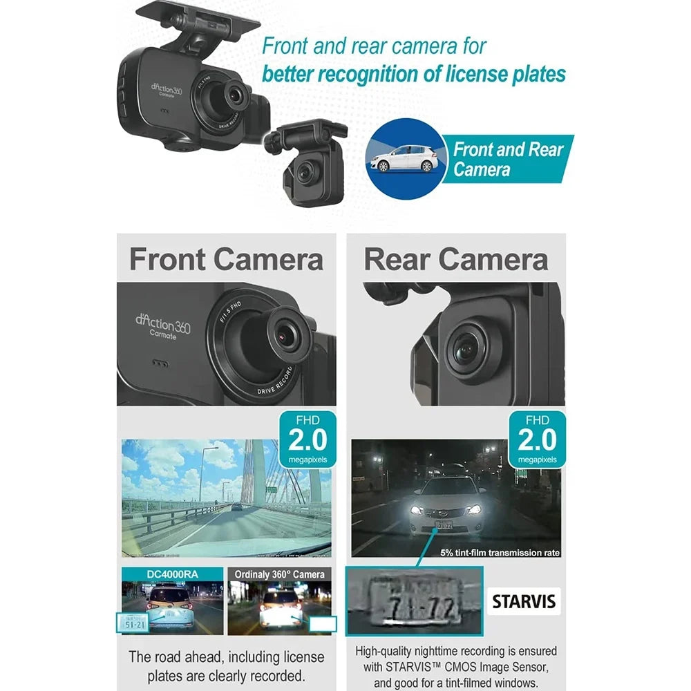Razo Dash Cam DC4000RA, Simultaneous 3-Ch 360-Degree Recording, Records All Surroundings at Once, Wrap All Blind Spots, Built-in GPS, G-Sensor Impact Detection with 32GB microSD Card - (Open Box)