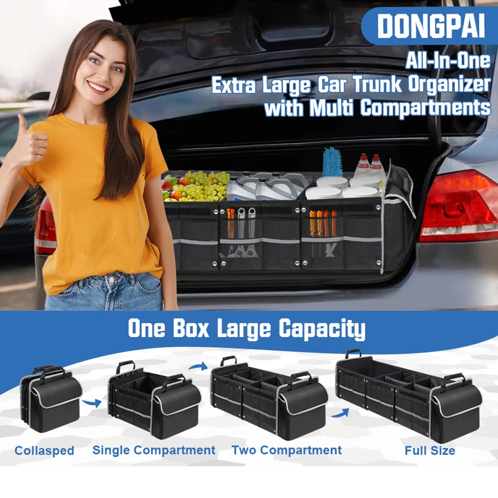 Car Trunk Organizer Multi Compartment Cargo Storage Container for SUV Truck US