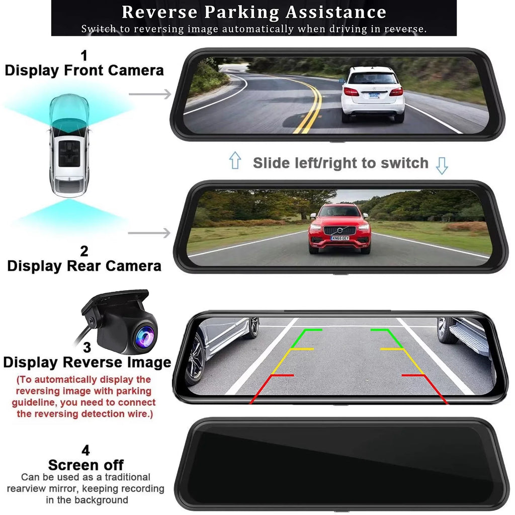 Erago Rear View Mirror Camera, Dash Cam Front and Rear Full Touch Screen FHD 1080p for Car , Waterproof Backup WDR Camera, Night Vision, G-Sensor, Parking Moniter