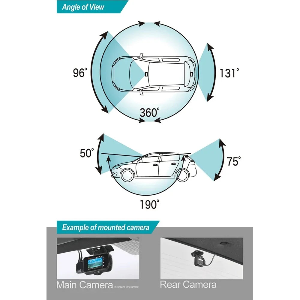 Razo Dash Cam DC4000RA, Simultaneous 3-Ch 360-Degree Recording, Records All Surroundings at Once, Wrap All Blind Spots, Built-in GPS, G-Sensor Impact Detection with 32GB microSD Card - (Open Box)