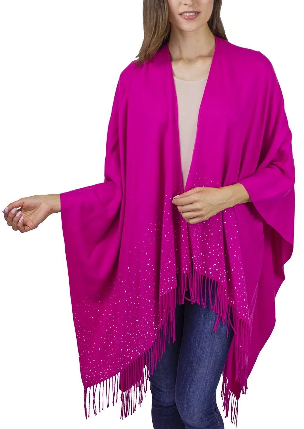 Adrienne Vittadini Women's Fuschia Wrap with Silver Studded Border and Fringe