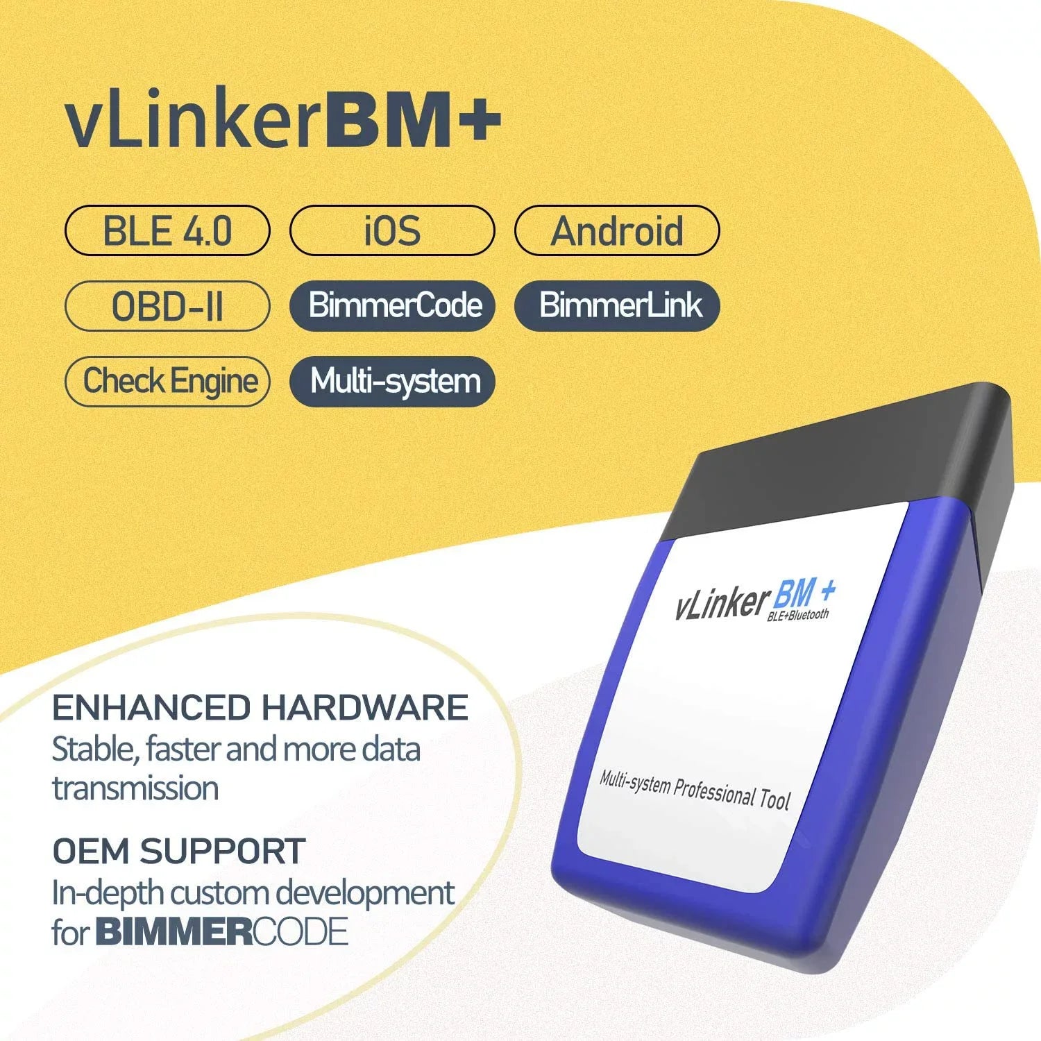 Vgate vLinker BM+ Bluetooth BLE OBD2 Scanner for BMW/Mini, Works with iPhone & Android Unlock Car Hidden Features in BimmerCode, OBD II Diagnostic Tool