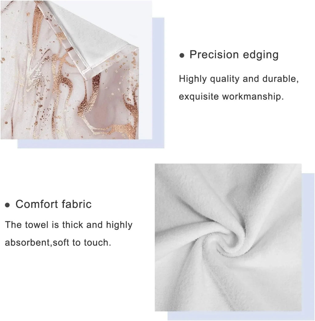 GZHJMY Rose Gold Abstract Marble Bath Towels Absorbent Bath Towels Set Soft & Comfortable Towel Set for Home Hotel Decor, 3 Piece