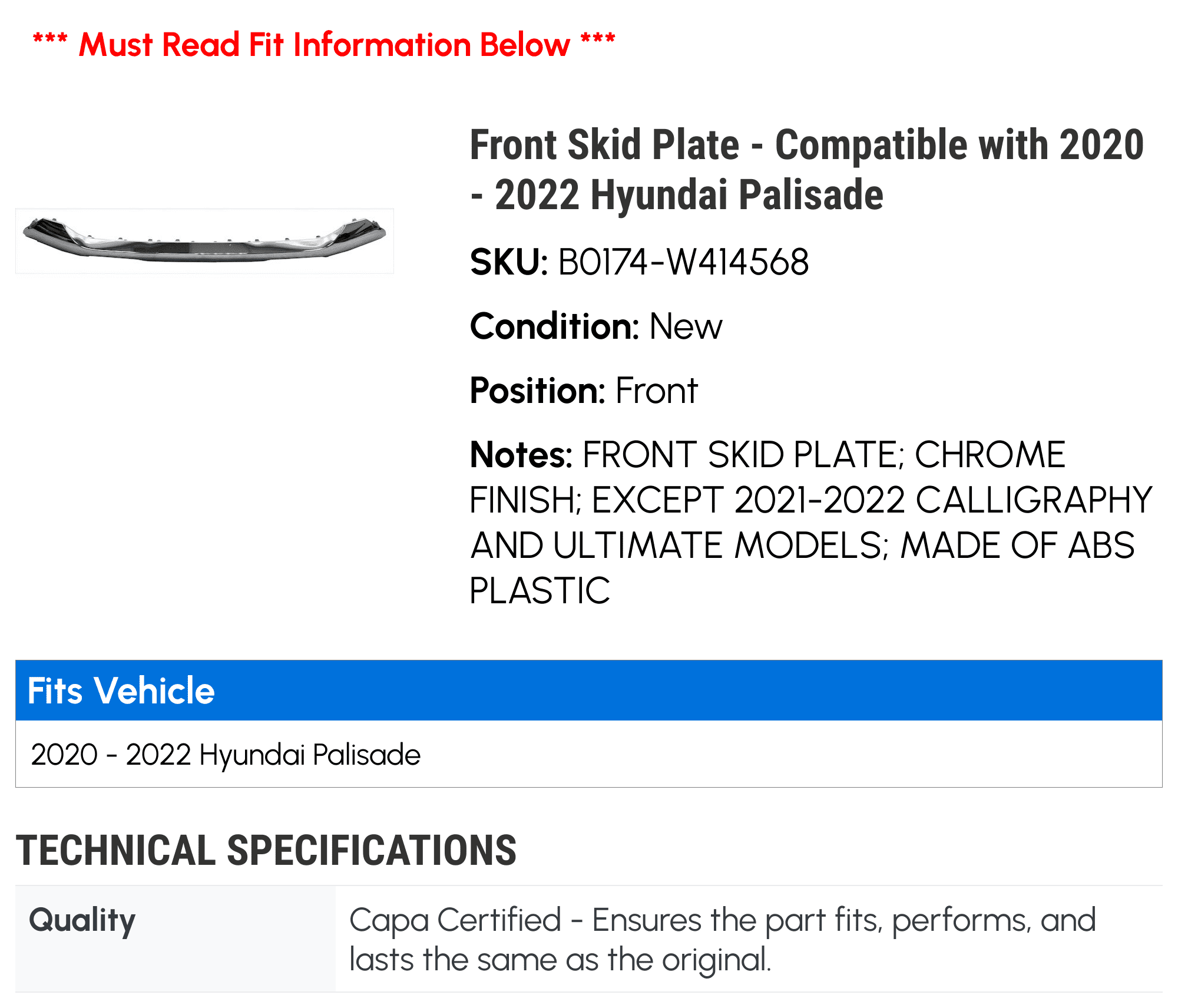 Front Skid Plate - Fitting with 2020 - 2022 Hyundai Palisade 2021