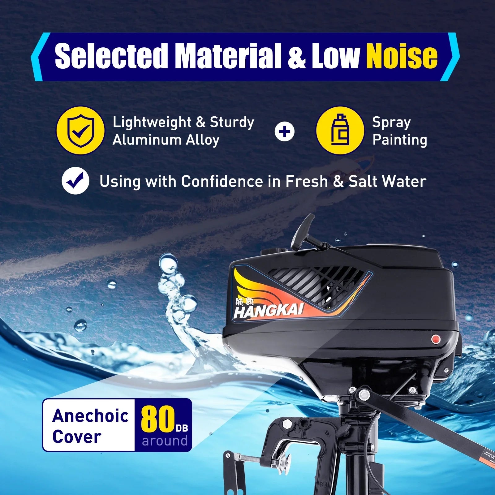 2 Stroke 3.6 HP Gasoline Outboard Motor, 55cc Fishing Ship Engine with Water Cooling System Clutch Control Black