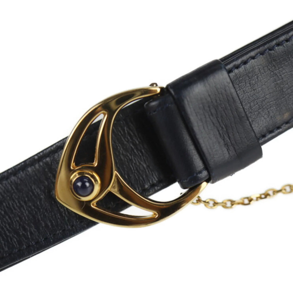 Pre-Owned CARTIER Cartier sapphire line shoulder bag calf leather dark navy 2WAY clutch (Good)