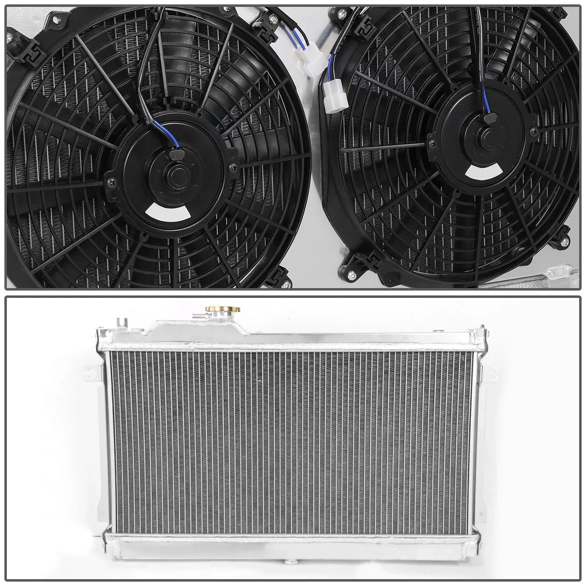 DNA Motoring RA+FS-MM90-2 For 1990 to 1998 Mazda Miata MX-5 Aluminum Dual Core 2-Row Bolt-on Cooling Radiator W/ Fan Shroud - 1st gen NA