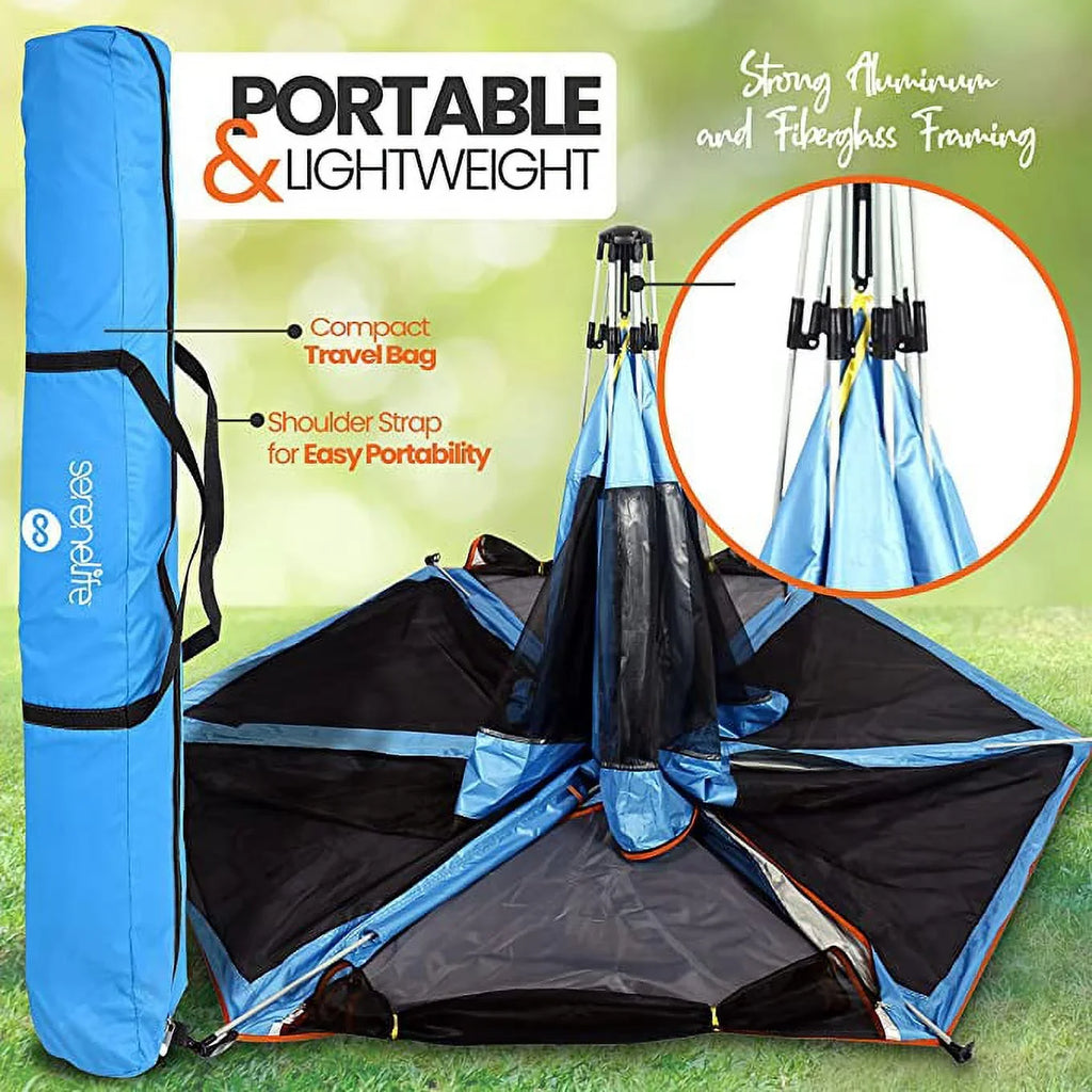 Serenelife On-The Go Baby and Toddler Pack and Playpen W/ Canopy, 5 Panel Mattress, (Blue)