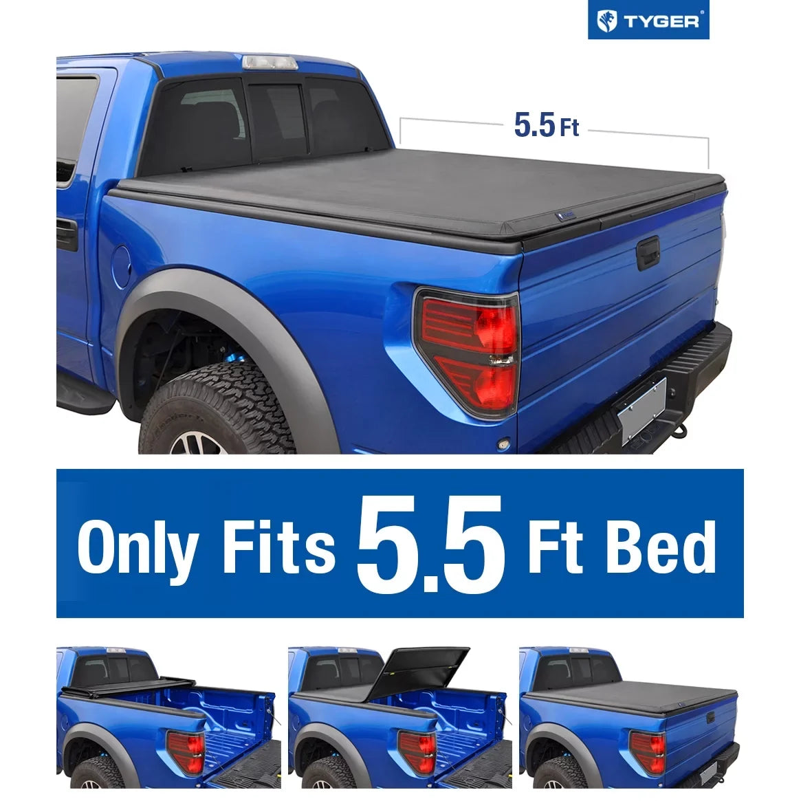 TYGER TG-BC3F1019 Tri-Fold Pickup Tonneau Protection Fit 09-14 Ford F-150 (NOT Raptor Series) w/o Utility Track 5.5 feet (66 inch) Trifold Truck Cargo Bed Tonno Coating (NOT For Stepside) 2010 2011 2012 2013