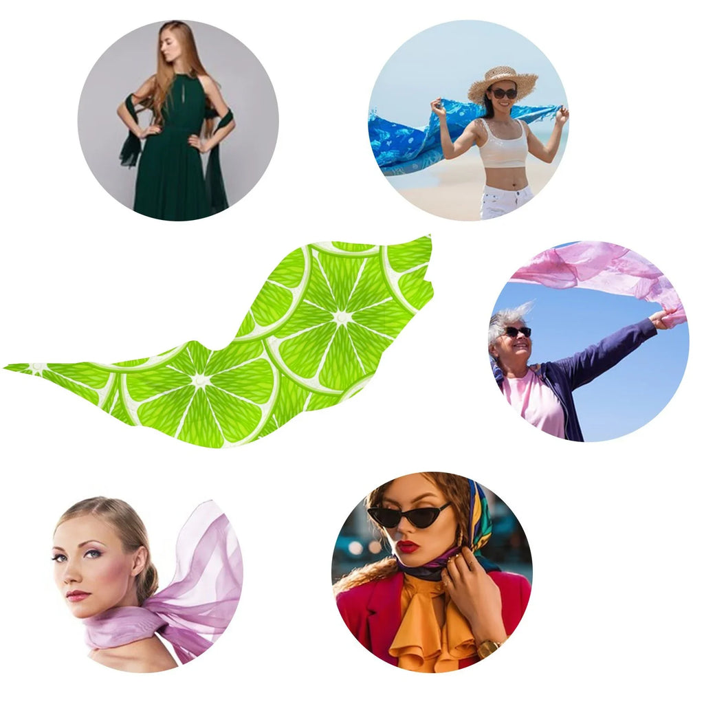 FREEAMG Lime Slices Silk Long Scarf for Women Large Oblong Sunscreen Shawls Wraps Neck Headscarf Hair Wraps Gift Packed