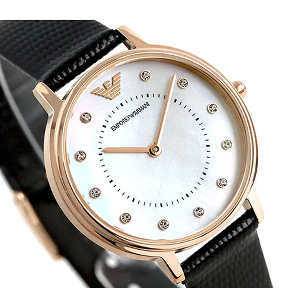 Emporio Armani Quartz Crystal White Mother of Pearl Dial Ladies Watch AR80011