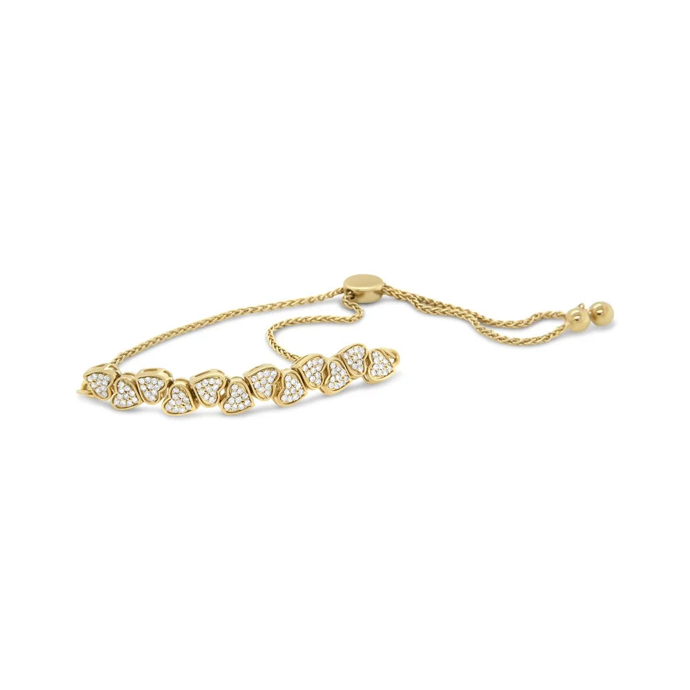 Haus of Brilliance Yellow Gold Plated .925 Sterling Silver 1/2 Cttw Womens Round cut Drawstring Clasp Diamond Sideways Hearts Bolo Bracelet (H-I Color, I1-I2 Clarity) - 4”-10” Adjustable