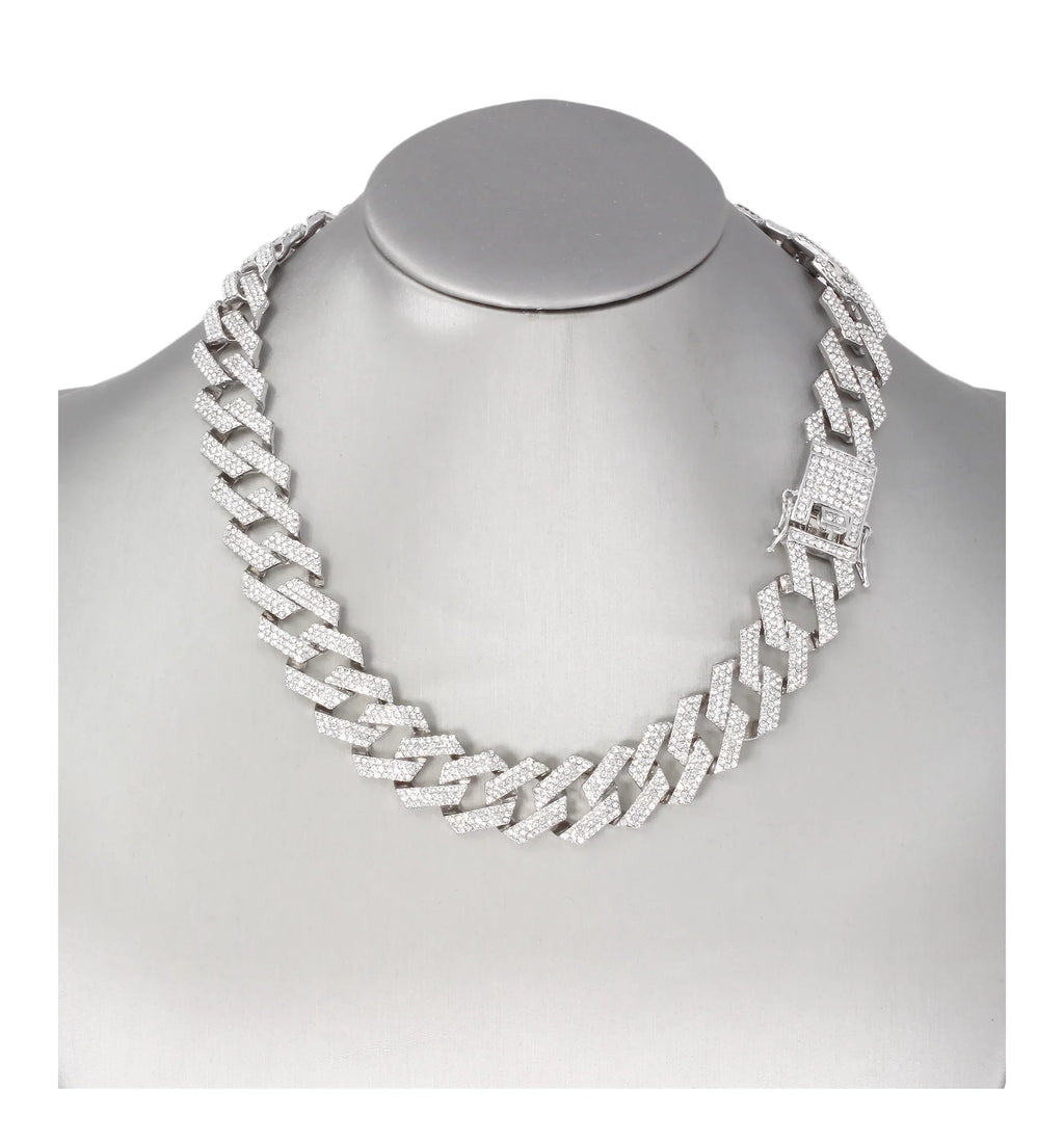 Charles Raymond Ice on Blast! Blinged Out Hip Hop Rolly Looks with Iced Out Wristwatch Trim and Band with Matching Zig Zag Bling'ed Out Necklace Sets - ZZ Necklace Sets - Silver