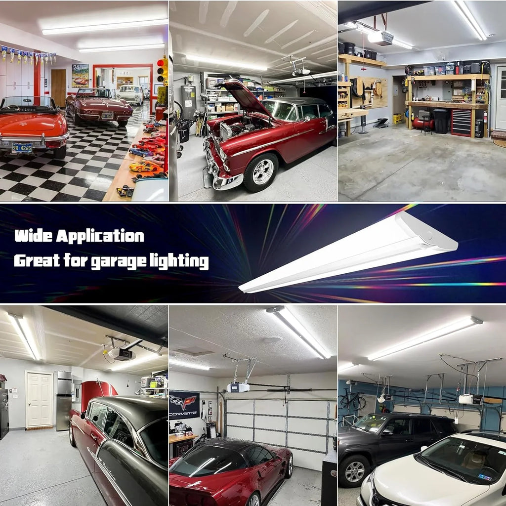 QCAI 8FT LED Shop Light 110W [6-lamp T8 Fluorescent Equiv.], Compact 8 Foot Strip Lights, 12500LM, 5000K, Commercial Grade Flush Mount Ultra Slim LED Wraparound for Garage Office Warehouse, 4 Pack