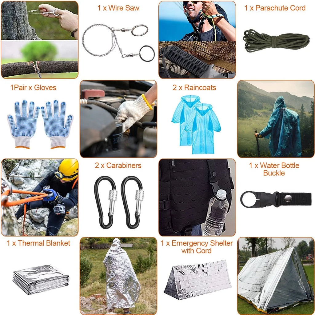 iMounTEK 125Pcs Survival Kits, Professional Emergency Survival Gear and Equipment Tactical Tools for Camping Hiking Hunting Outdoor Adventure, Gifts for Dad Husband, 8.66x6.3x5.9in