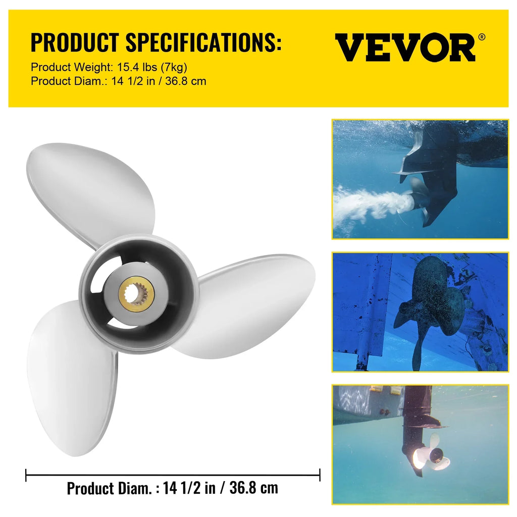 VEVOR Outboard Propeller, 3-Blade 14.5" x 21" Vessel Propeller, Replace for OEM 3860709, Matching with SX Sterndrives Outboard Volvo Penta Engine, Right-handed Steel Propeller Steel & 19 Spline Teeth