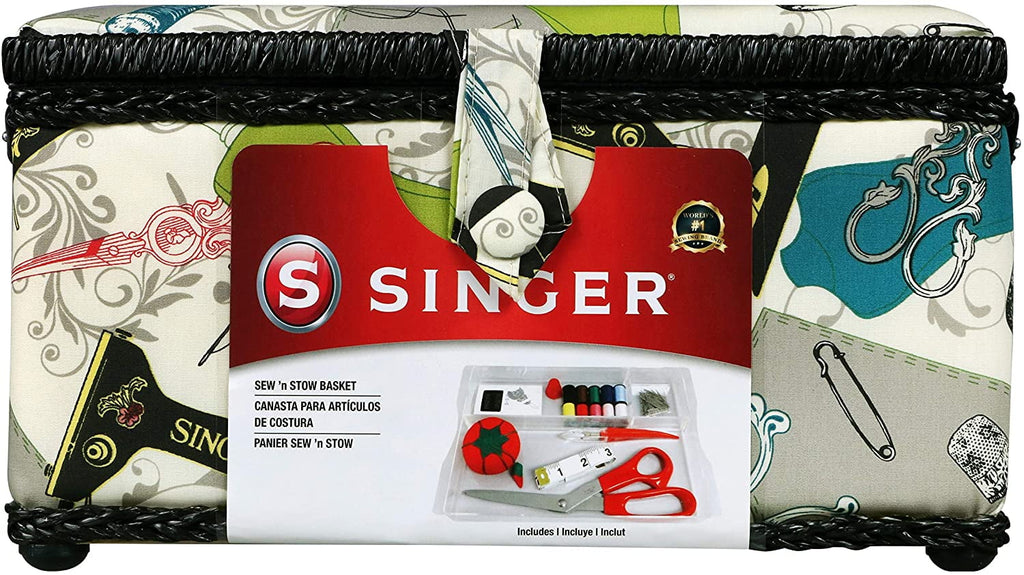 SINGER QuiltPro Sewing Basket Kit, Vintage Print, 127 Pieces