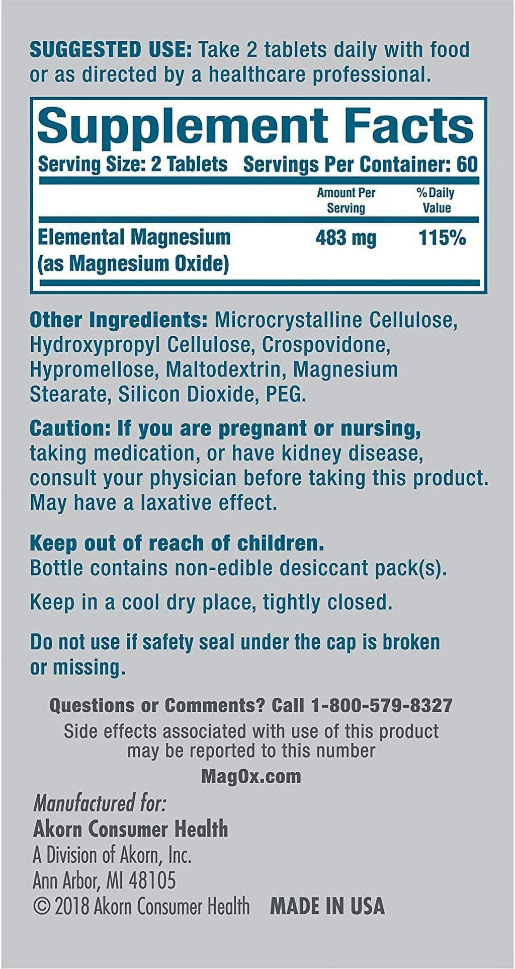 MagOx 400 Magnesium Oxide Dietary Supplement Most Concentrated form of Magnesium 120 Tablets