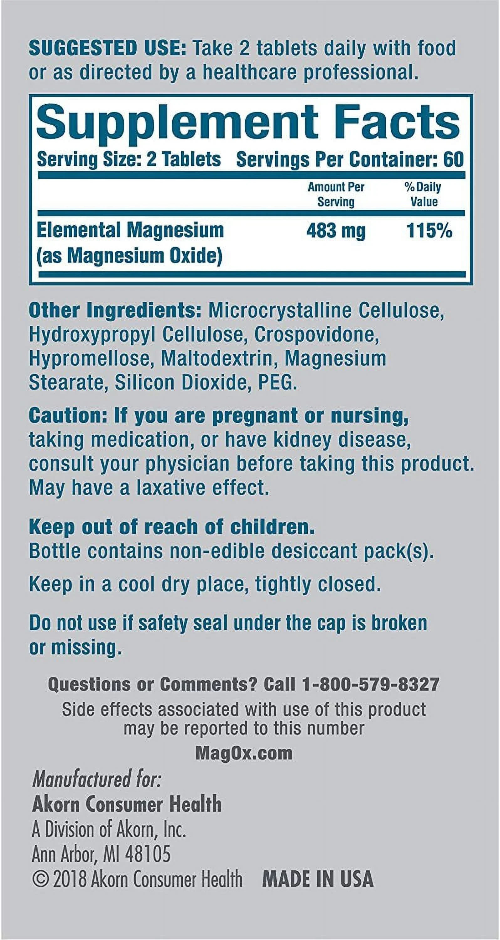 MagOx 400 Magnesium Oxide Dietary Supplement Most Concentrated form of Magnesium 120 Tablets
