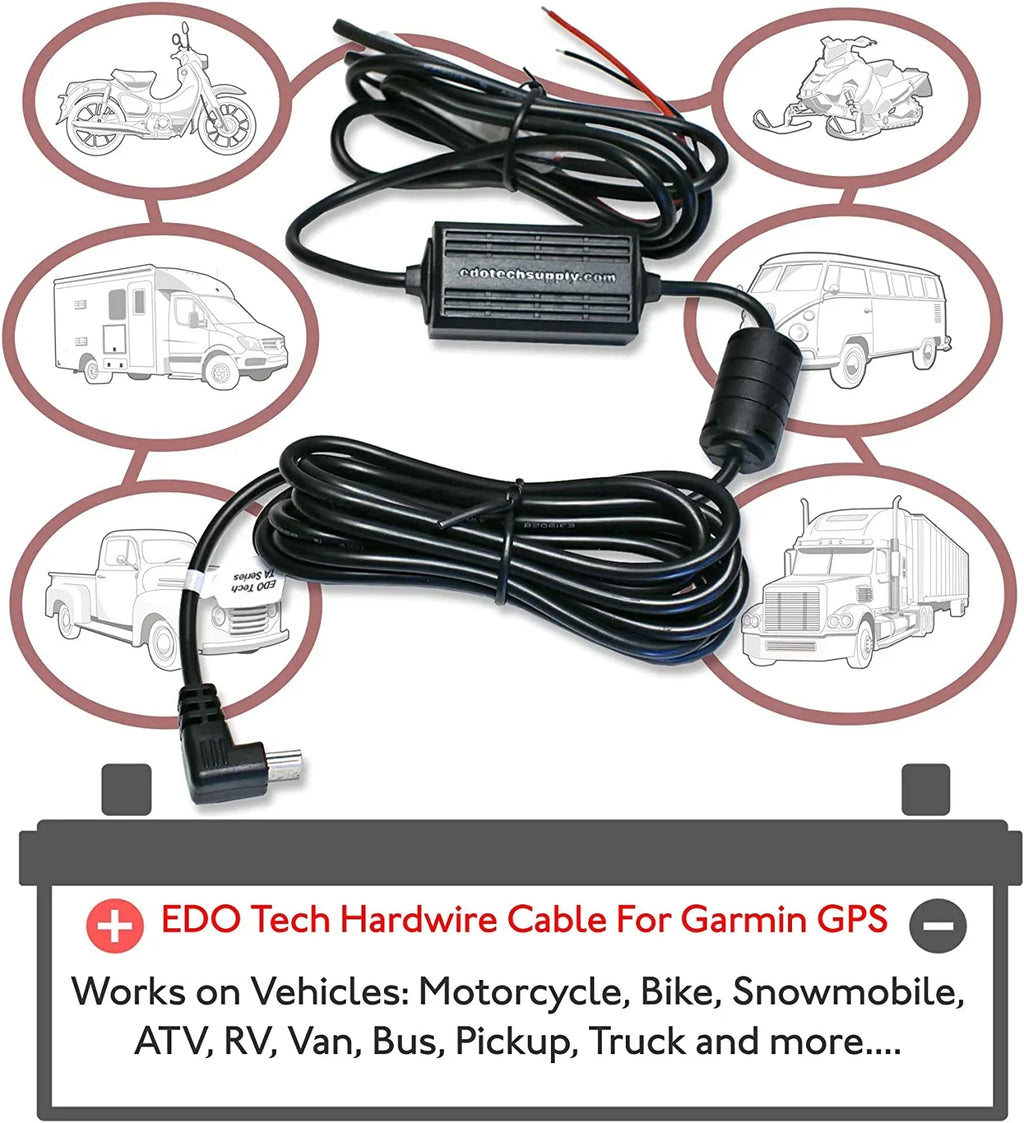 EDO Tech Direct USB Hardwire Car Charger Power Cord Kit for Garmin Nuvi 40lm 50lm 52lm 57lm 2597lmt 2595lmt Drive 51lm