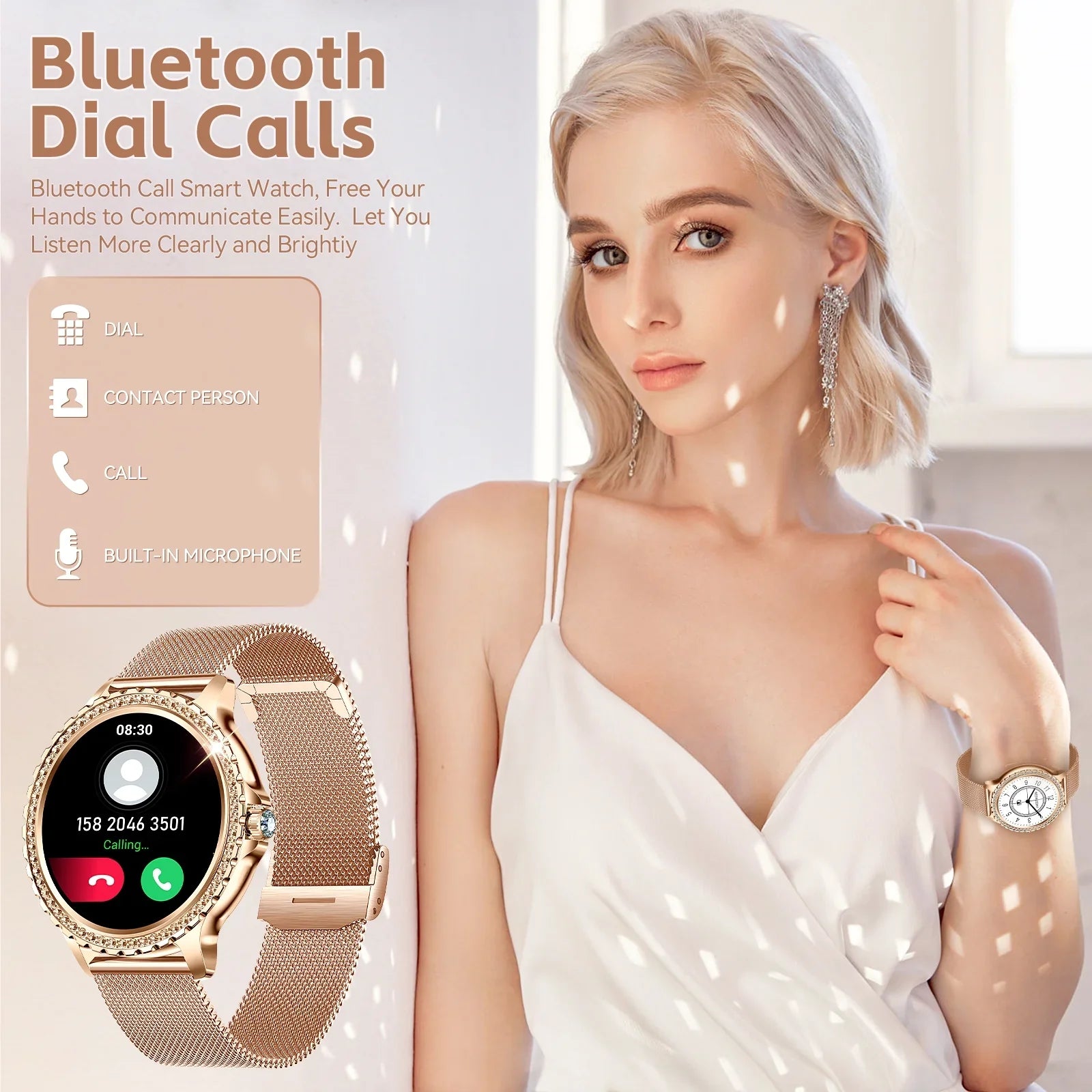 Smart Watches Women with Diamonds Bluetooth call