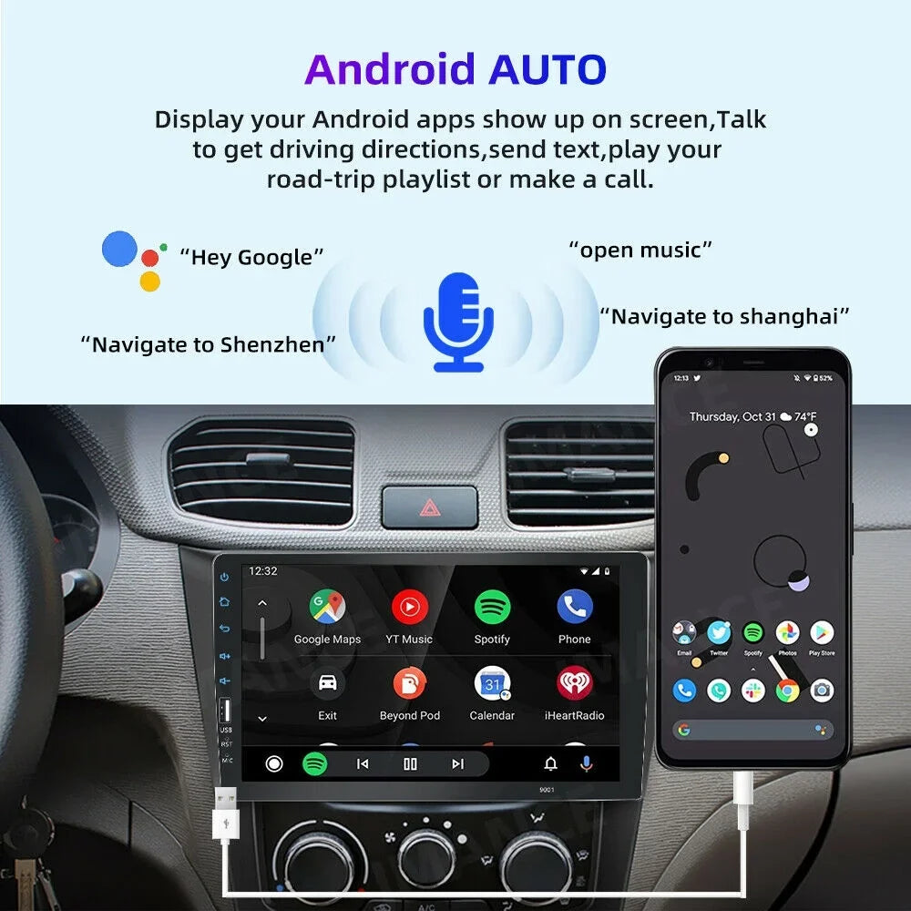 JMANCE MP5 Apple Carplay Android Auto Car Audio GPS 9" Single Din FM Radio with Camera