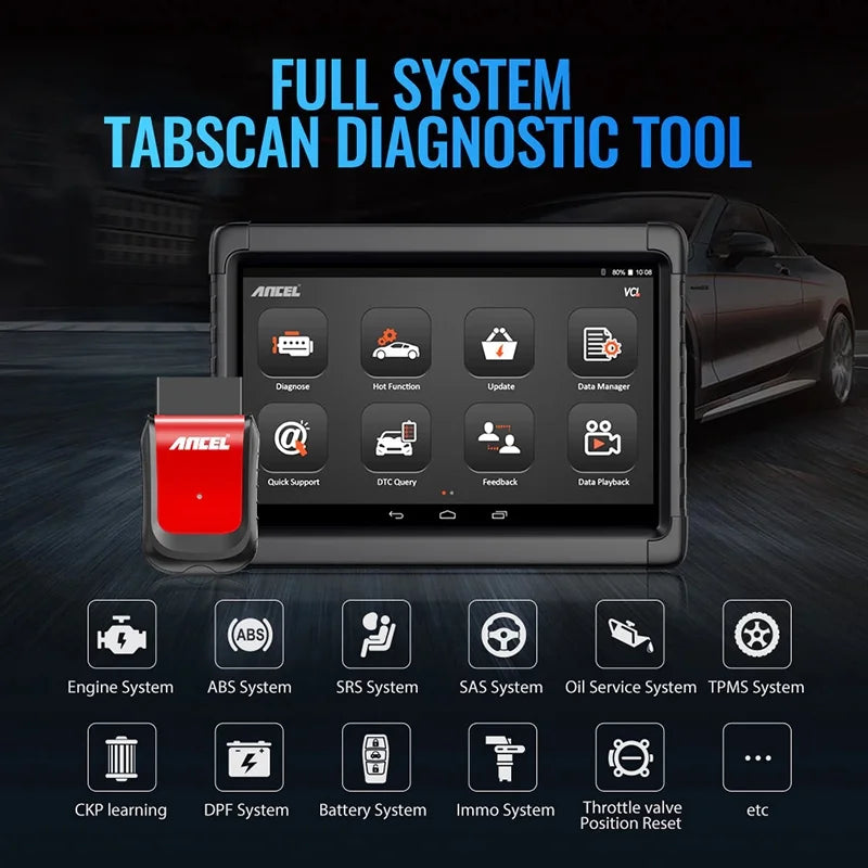 ANCEL X6 OBD2 Scanner Automotive All System Bi-direactional Diagnostic Scan Tool 10 Reset Services Car Code Reader EOBD OBD Scan Bluetooth Automotive Scanner Car Diagnostic Tablet Auto VIN Live Data