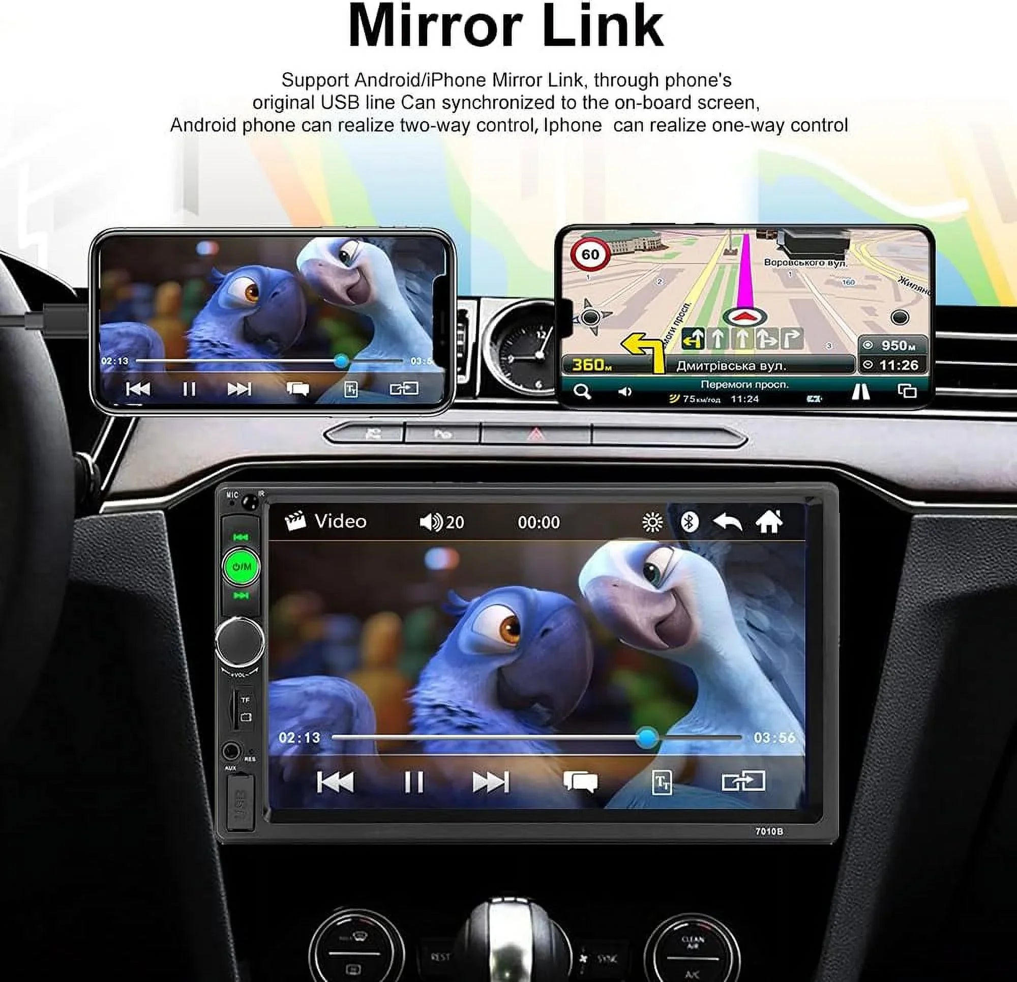 HD Touch Screen Car Stereo Car MP4 MP5 player 2 DIN Bluetooth 7 Inch car radio with Rear View Camera/ Mirror Link /Car Audio /Video /FM /USB /TF /AUX