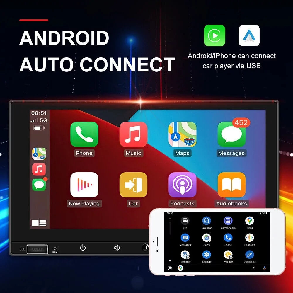 KingFurt Car Stereo with Apple Carplay & Android Auto Play MP5 Camera 7" HD Screen, FM Radio, Mirror Link