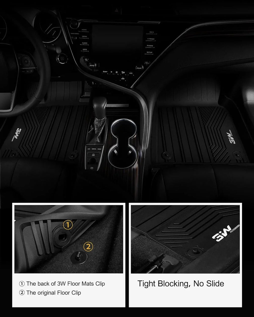 3W Floor Mats & Cargo Liner for Toyota Camry 2018-2024 ONLY FWD TPE All Environment Custom Fit Floor Liner and Trunk Mat for Camry FWD (Not for Hybrid or AWD)
