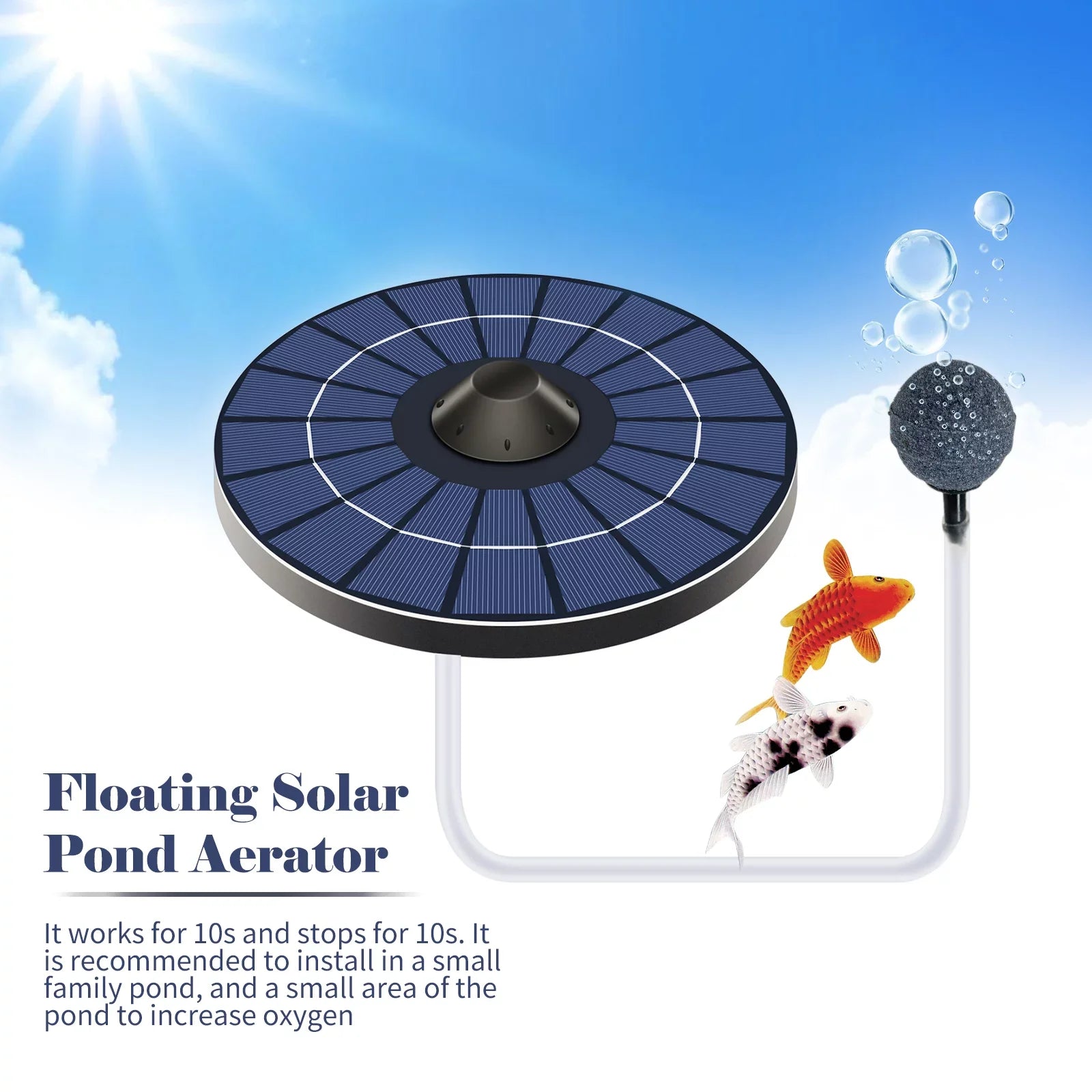 Arealer Solar Pond Aerator Pump With Air Hose and Bubble Stone Pond Aerator FishOxygenator for Birdbath Fountain Small Pond Circulation