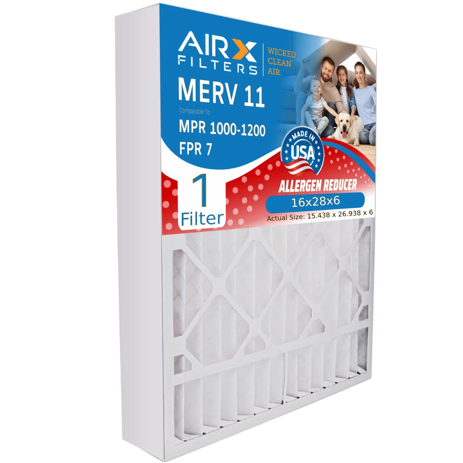 16x28x6 Air Filter MERV 11 Comparable to MPR 1000, MPR 1200 & FPR 7 Fitting with Aprilaire 401 Premium USA Made 16x28x6 Furnace Filter 1 Single Filter by AIRX FILTERS WICKED CLEAN AIR.