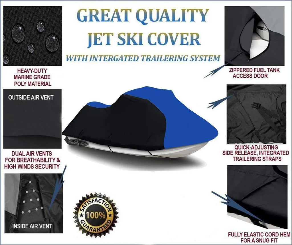BLACK / BLUE HEAVY-DUTY, PWC 600D JET SKI Shield Matching for Kawasaki Ultra 150 / JH1200 1998 99 2000 2001 2002 2003 2004 2005 2 Seater