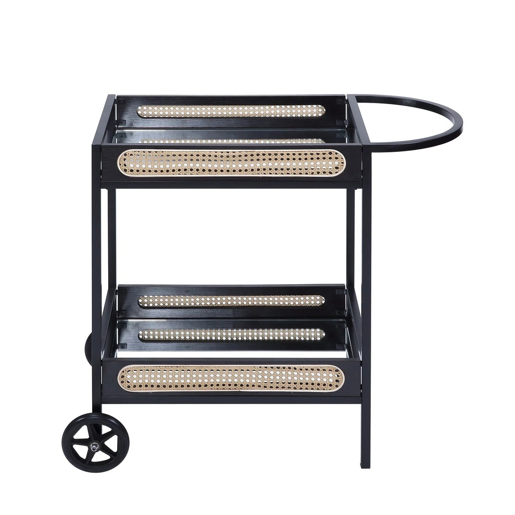 BESTCOSTY Kitchen Carts Serving Cart, Black Finish Metal & Wood