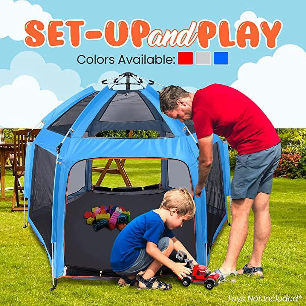 Serenelife On-The Go Baby and Toddler Pack and Playpen W/ Canopy, 5 Panel Mattress, (Blue)