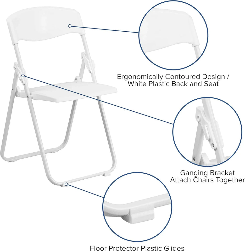 HERCULES Series 500 Lb. Capacity Heavy Duty White Plastic Folding Chair With Built-In Ganging Brackets