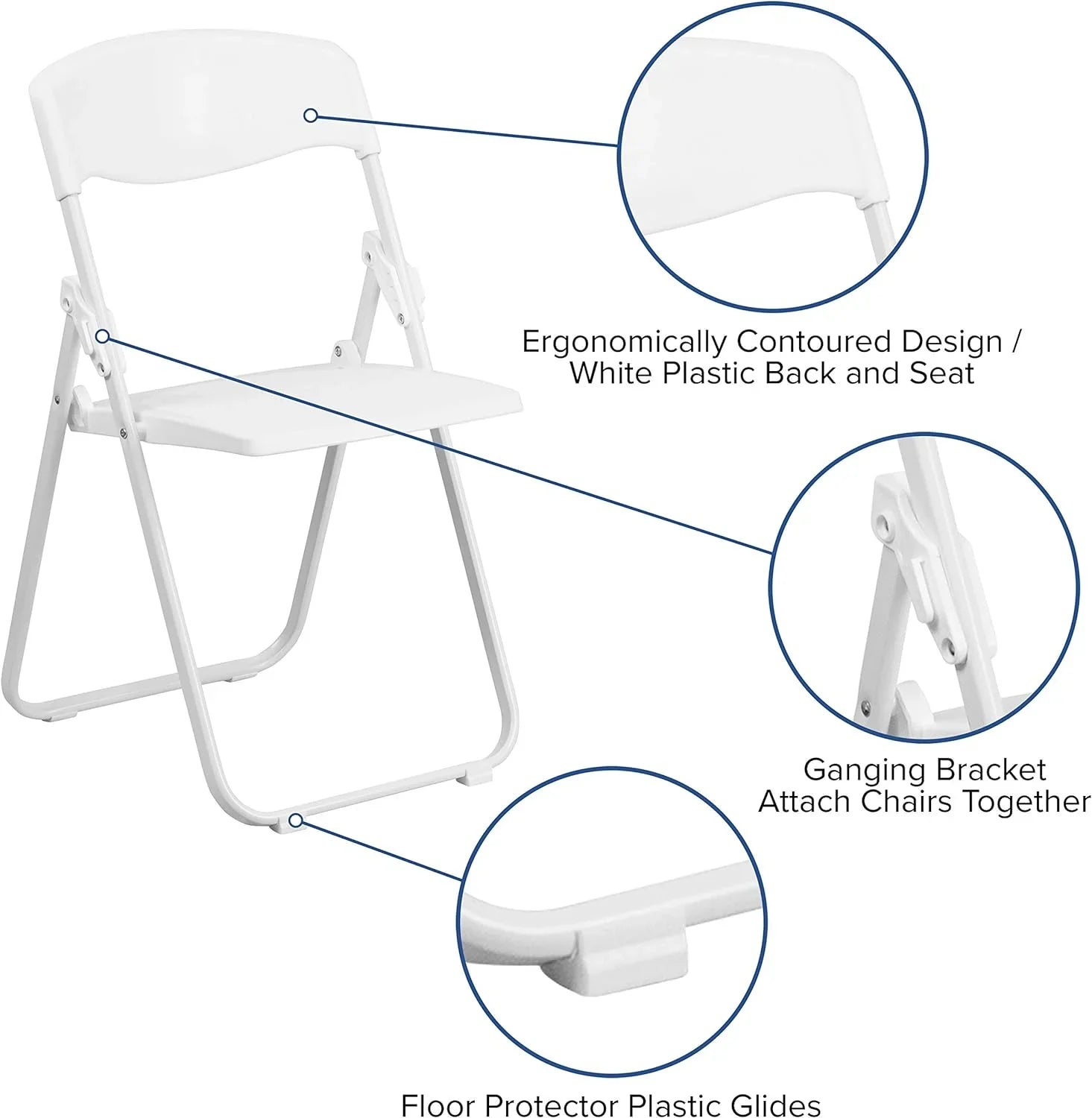 HERCULES Series 500 Lb. Capacity Heavy Duty White Plastic Folding Chair With Built-In Ganging Brackets