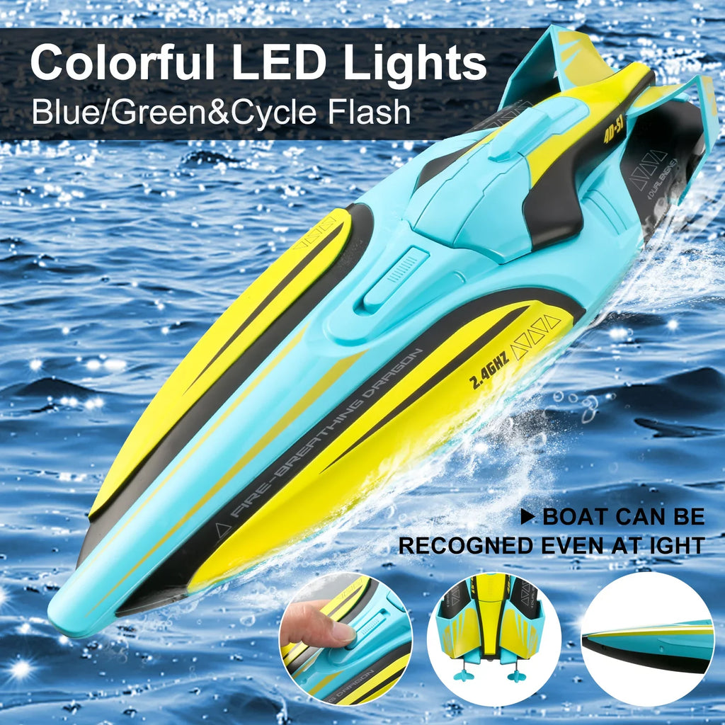 4DRC S1 RC Vessel - Remote Control Ship for Pools and Lakes, 4 Channel 2.4GHZ Remote Control, and Rechargeable Watercraft Battery，Yellow