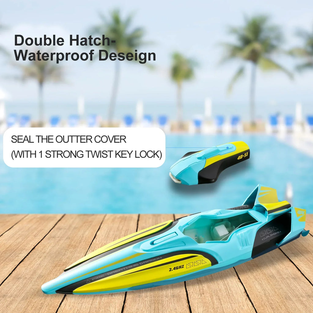 4DRC S1 RC Vessel - Remote Control Ship for Pools and Lakes, 4 Channel 2.4GHZ Remote Control, and Rechargeable Watercraft Battery，Yellow