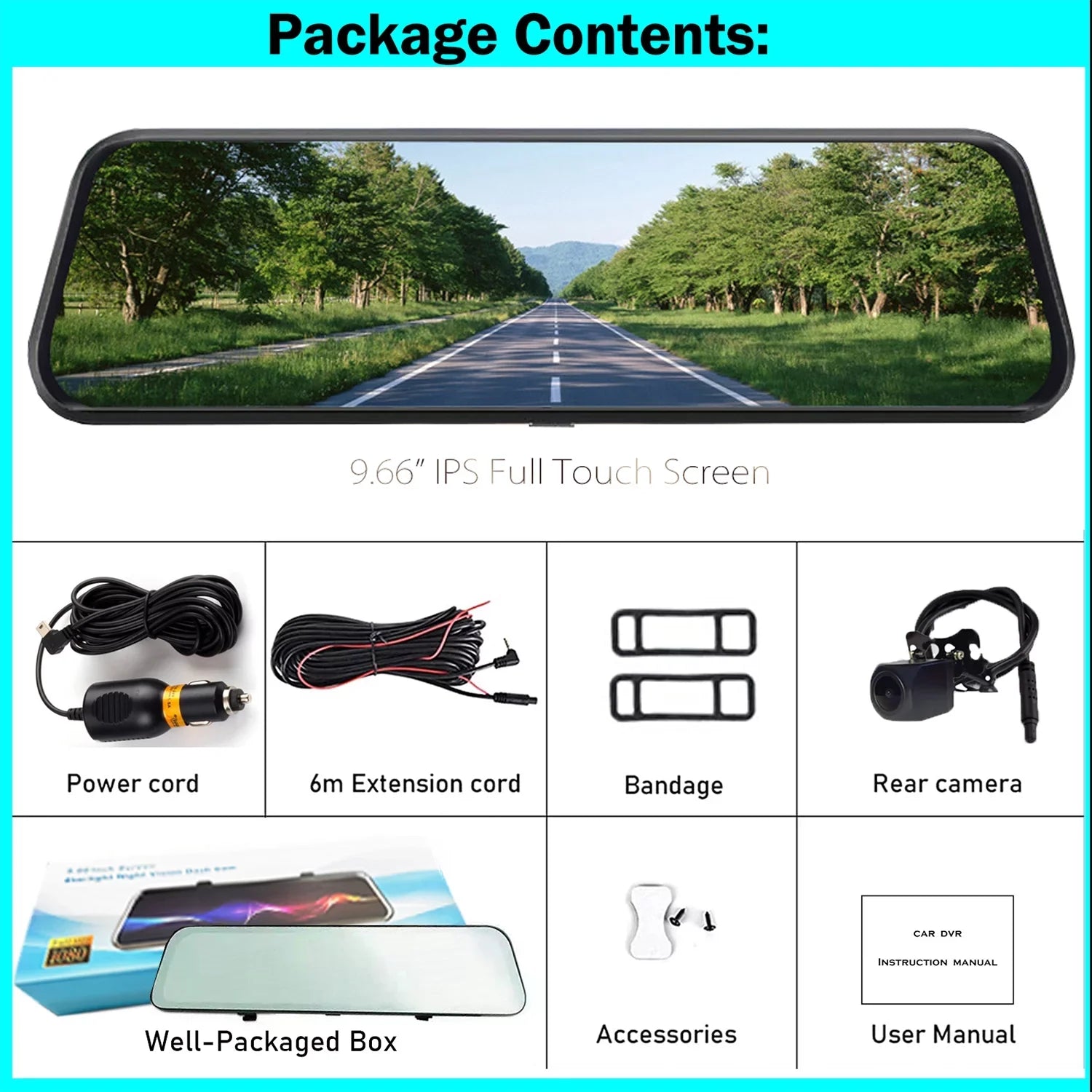 Erago Rear View Mirror Camera, Dash Cam Front and Rear Full Touch Screen FHD 1080p for Car , Waterproof Backup WDR Camera, Night Vision, G-Sensor, Parking Moniter