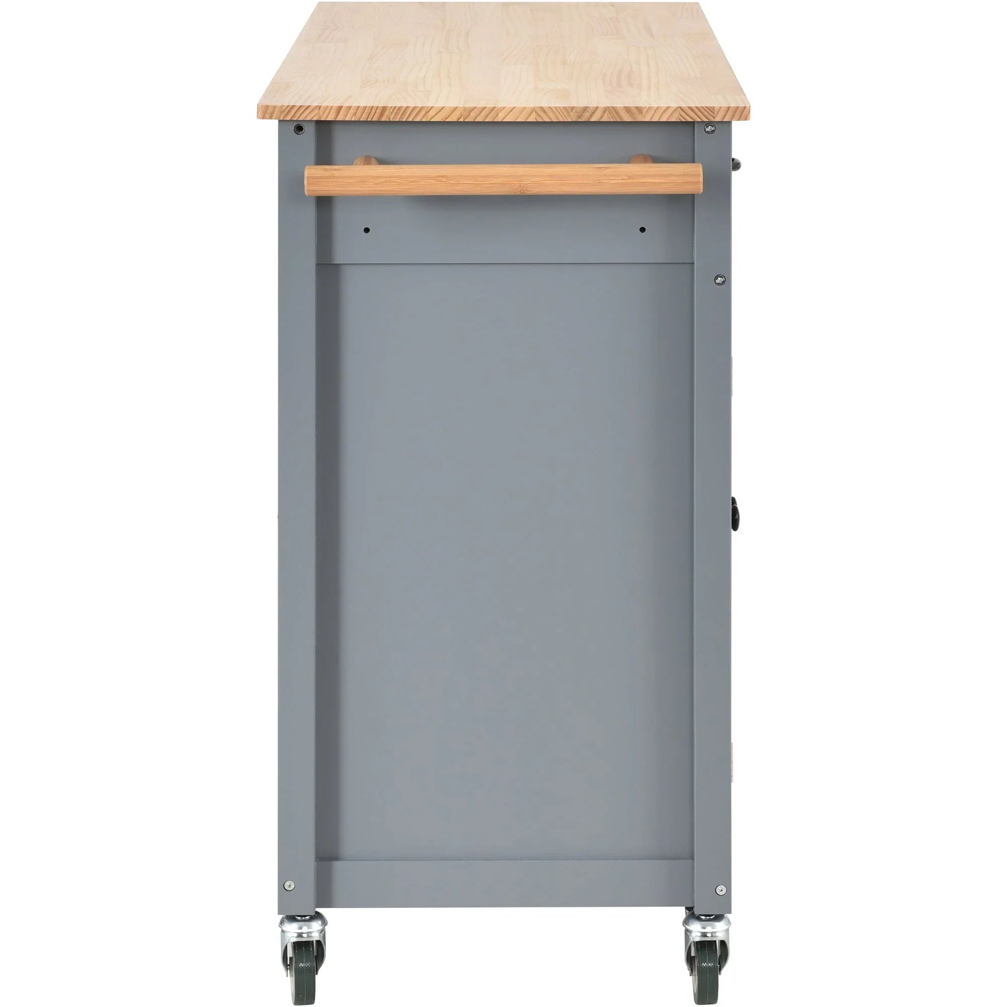 Granite Kitchen Island Cart with Solid Wood Top and Locking Wheels - Grey Blue