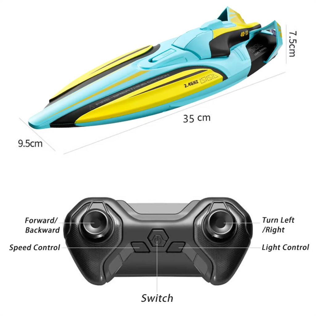 4DRC S1 RC Vessel - Remote Control Ship for Pools and Lakes, 4 Channel 2.4GHZ Remote Control, and Rechargeable Watercraft Battery，Yellow