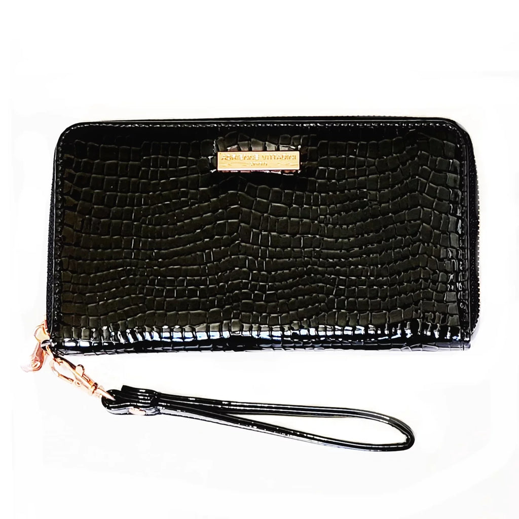 Adrienne Vittadini RFID Patent Croc Textured Wristlet Wallet Phone Case