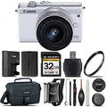 Canon EOS M200 DSLR Camera (White) + Canon 15-45mm IS STM Lens + 32GB Class 10 Memory Card + Canon EOS Shoulder Bag 100ES + 58mm UV Filter + Card Reader + Lens Cap Holder - International Version