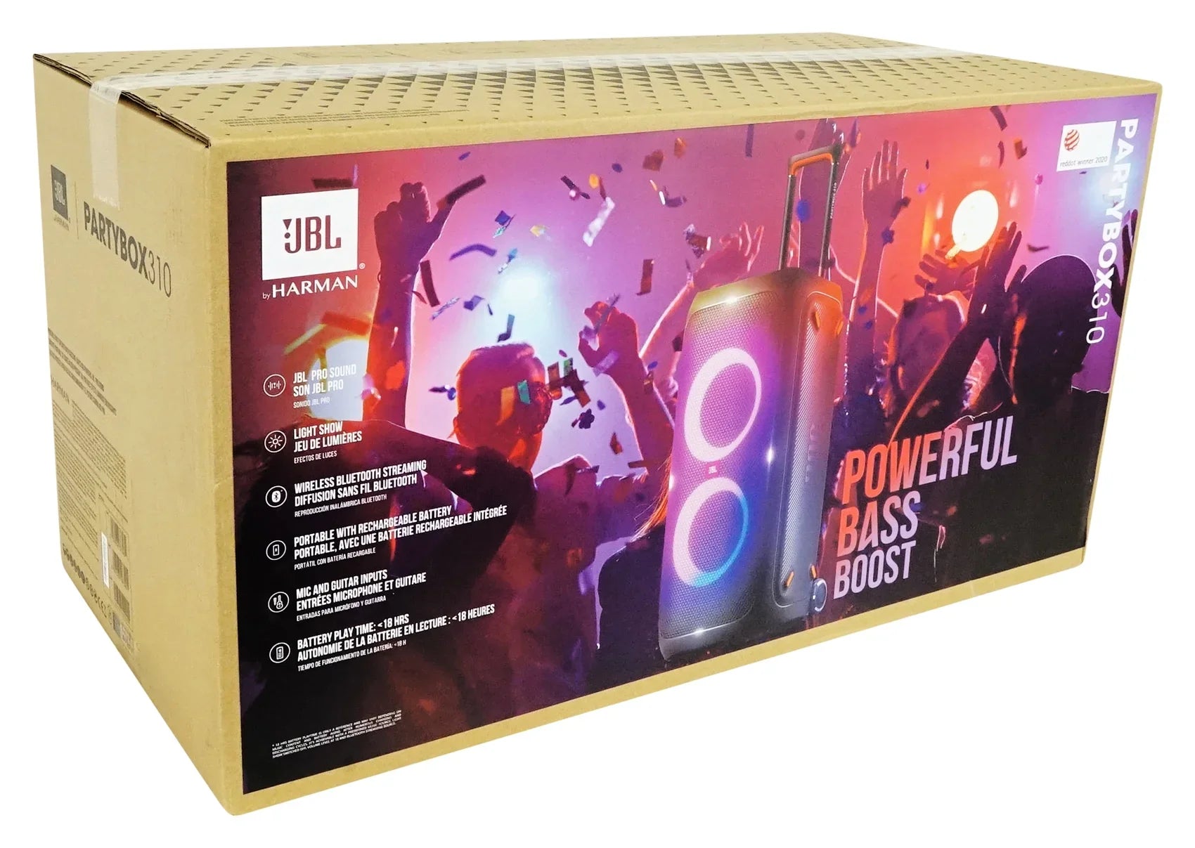 JBL Partybox 310 Portable Rechargeable Bluetooth RGB LED Party Box Speaker+Mic
