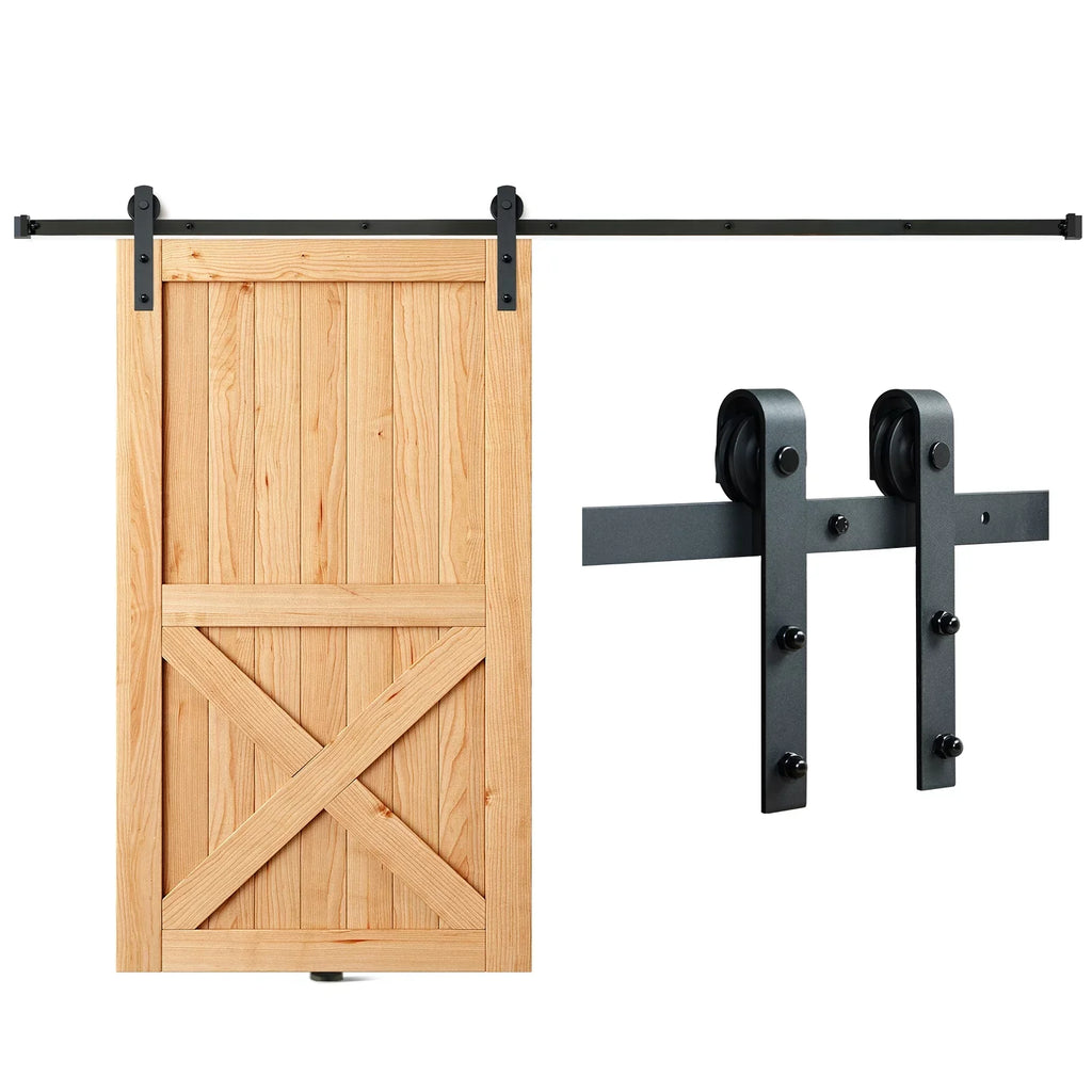 BENTISM 8FT Sliding Barn Door Hardware Closet Track Kit for Single Door J Hanger