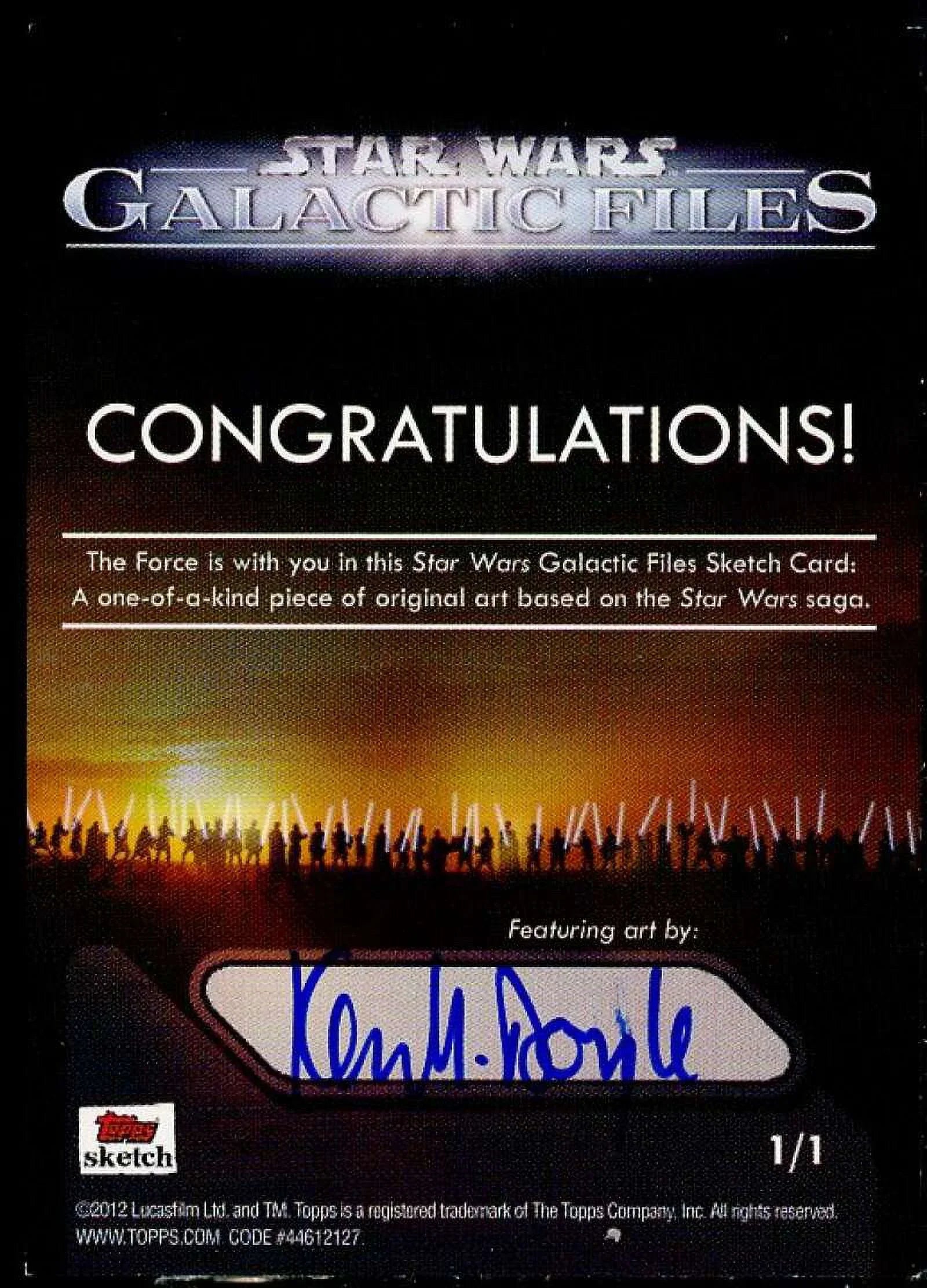 Kevin Doyle Autograph Sketch Card Card 2012 Star Wars Galactic Files #1/1