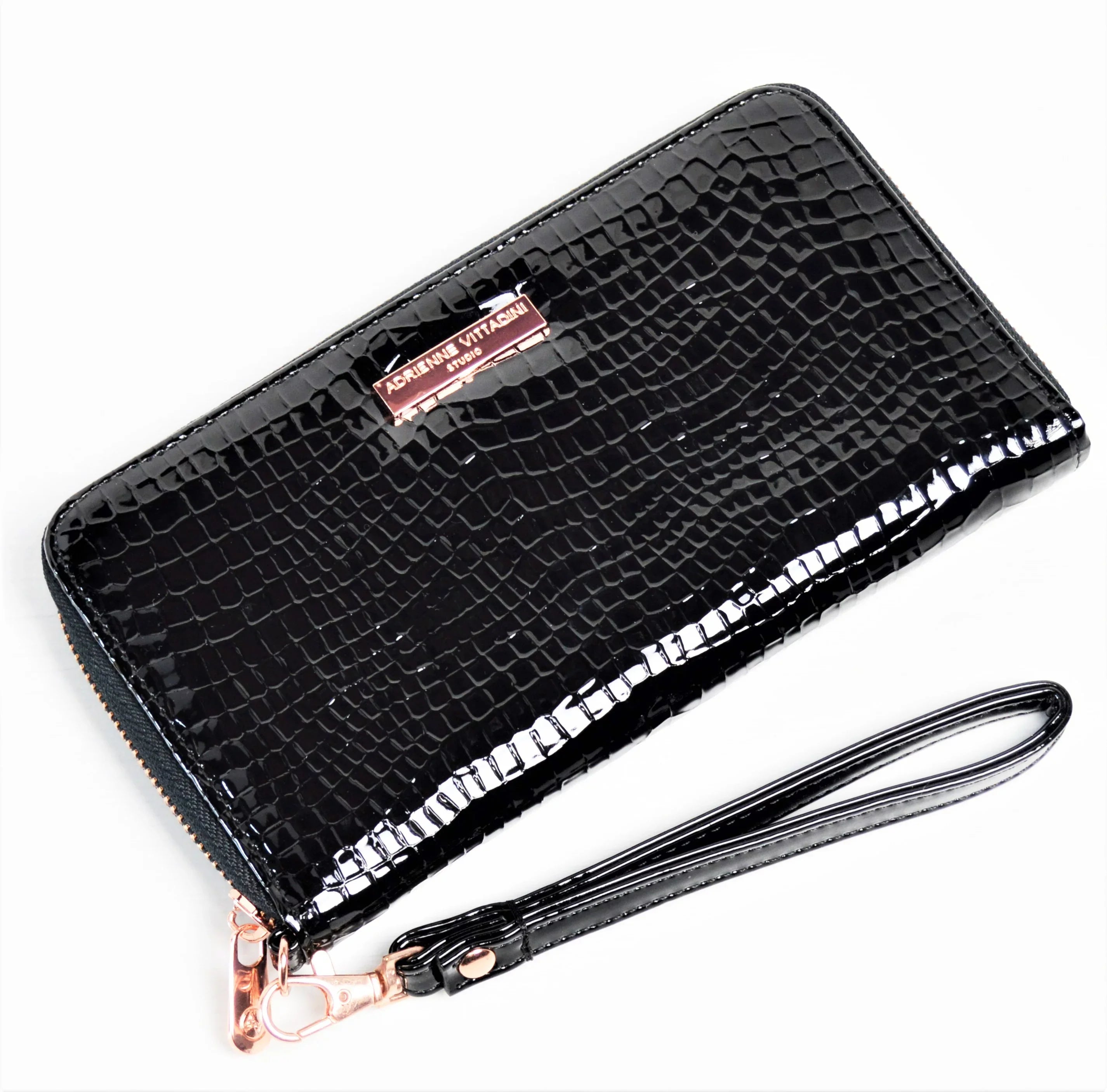 Adrienne Vittadini RFID Patent Croc Textured Wristlet Wallet Phone Case