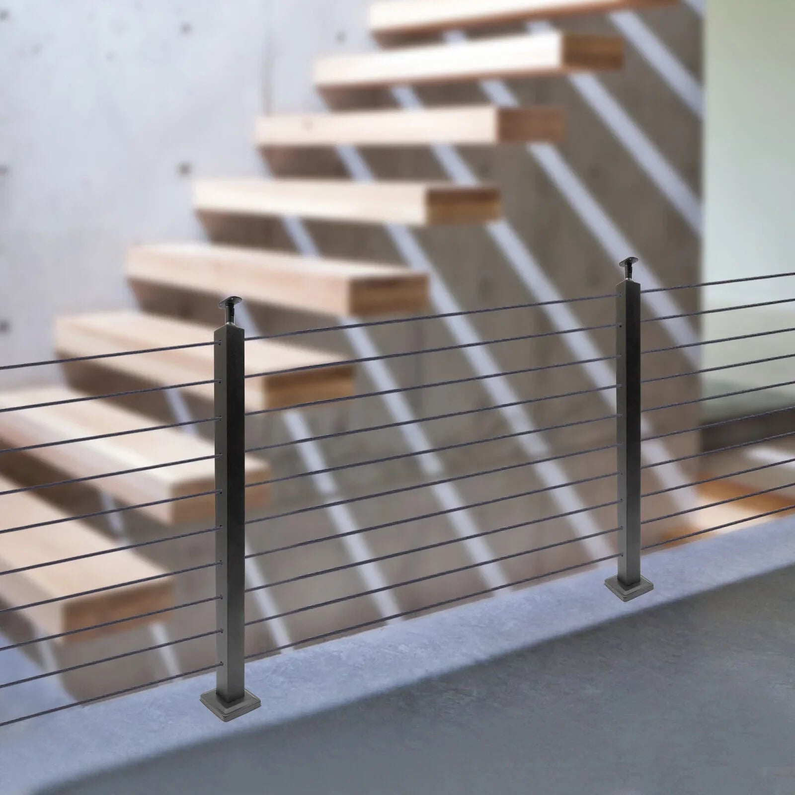 Cable Railing Post 36''x2''x2'' Stainless Steel Square Fence Post Level Two Sides Pre-Drilled for Wood Concrete Level Deck Cable Railing System