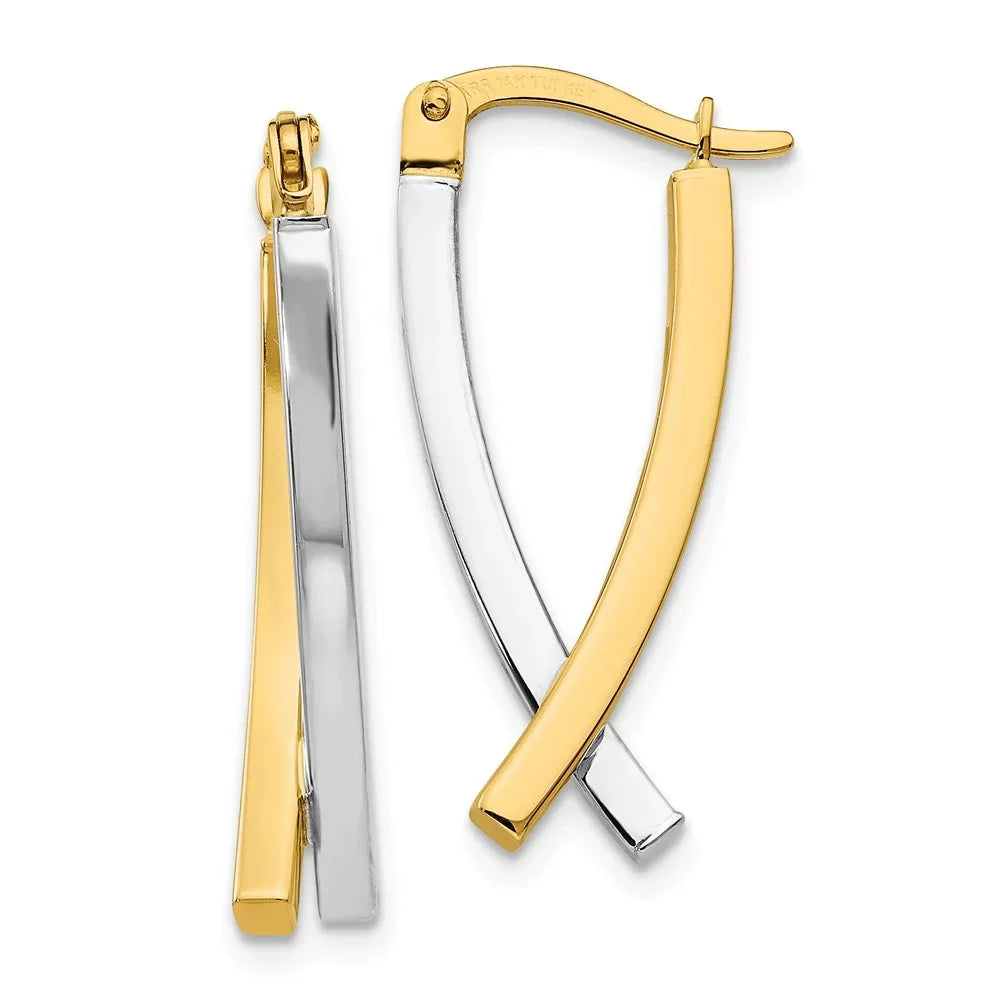 Real 14kt Two-tone Hinged Tube Earrings; for Adults and Teens; for Women and Men
